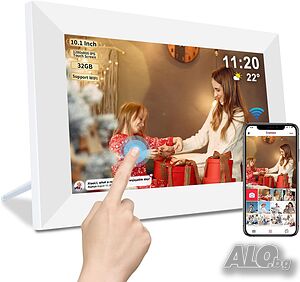 Frameo Бяла 10,1-инчова смарт WiFi цифрова фоторамка, цифрова фоторамка Wi-Fi с 32GB памет и SD слот