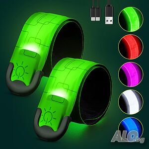 Fitense Акумулаторни LED гривни за ръка, комплект от 2 броя, екипировка за бягане с висока видимост