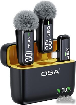 OSA Lavalier микрофон за телефон с калъф за зареждане и предавател с дигитален дисплей