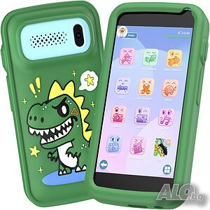 Детски играчка смартфон, телефон за игра за малки деца за момчета, фалшив телефон с динозавър