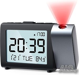 Цифров будилник с червена проекция и голям LCD екран
