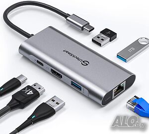 UtechSmart USB C хъб, Ethernet многопортов адаптер 6 в 1 USB C към HDMI докинг станция