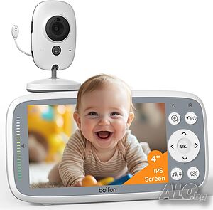Бебешки монитор Boifun без WiFi, камера и аудио, 4” 720P IPS екран, 1 камера