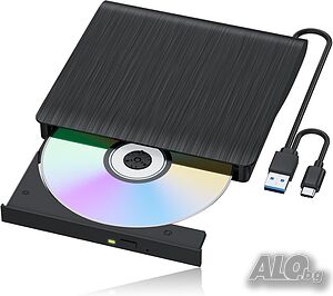 Външно Blu-ray устройство, преносим Blu-ray плейър и записвачка за CD/DVD - USB 3.0 и Type-C четец
