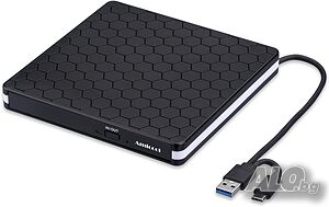 Външно DVD устройство Amicool - оптично устройство CD/DVD +/-RW с интерфейс USB 3.0 Type-C