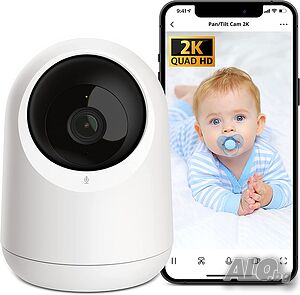 SwitchBot Baby Monitor 2K вътрешна камера,Pan Tilt,360°нощно виждане, двупосочно аудио, 2.4G Wi-Fi