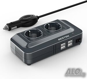 Висококачествен инвертор BESTEK 200 W, 2 контакта, 4 USB порта