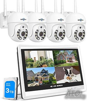 Hiseeu 5MP безжична PTZ система охранителни камери с 12” монитор