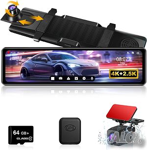4K Dash Cam 12’’ Mirror Dash Cam с дясна камера GPS 64GB SD