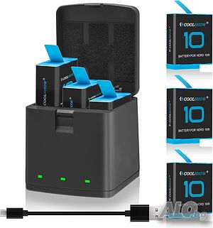 Комплект от 3 батерии и зарядна кутия COOLSHOW Hero 12/11/10/9-1800mAh