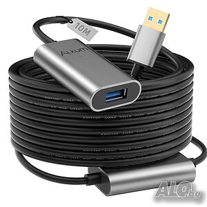 Alxum USB удължителен кабел 10m с 5V/2A захранващ адаптер