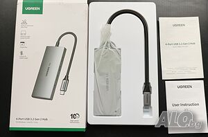 UGREEN 10Gbps USB C Хъб 4 Порта Мултипорт Сплитер - Съвместим с MacBook, iPad, iPhone