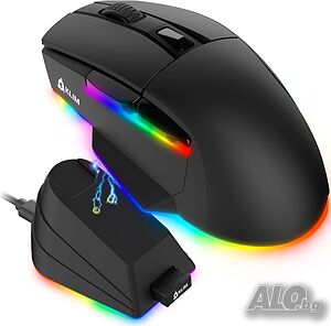 Геймърска безжична мишка KLIM Blaze X RGB, със станция за зареждане +дълготрайна батери+до 12000 DPI