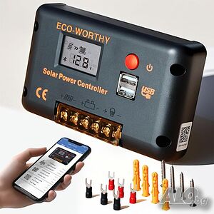 30A соларен контролер за зареждане 12/24V PWM Bluetooth приложение мониторинг 2 USB порта