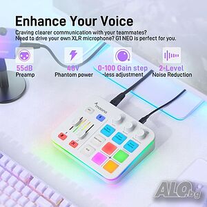 Maono аудио миксер интерфейс професионален, Bluetooth 48V, RGB за стрийминг, подкасти, гейминг