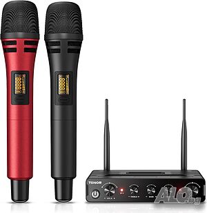 TONOR TW350 Безжични микрофони и приемник с XLR и 6.35 мм аудио интерфейс, 60м, караоке, сватба, DJ