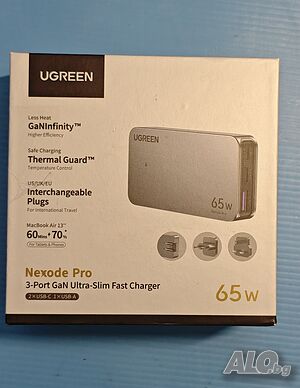 UGREEN Nexode Pro 65W GaN USB C. Тънко зарядно за стена, 3-портово компактно бързо зарядно