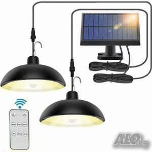 LED лампи 2 броя със соларен панел и Дистанционно, Куки, 3 режима на осветление