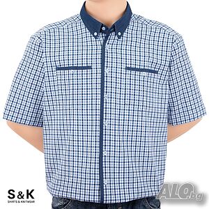 НОВИ Мъжки Ризи ГИГАНТ (6+XL, 7XL, 8XL) от 100% Варен Памук с Дънкови Детайли 442