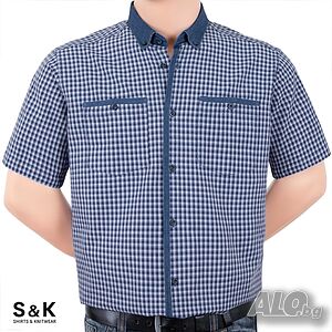 Качествени Мъжки Ризи (3XL-6XL) от Варен Памук с Дънкови Елементи - Модел 2456