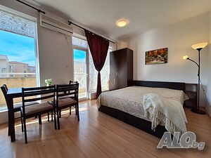 Голямо хубаво студио с красива гледка Едностаен апартамент 39 кв.м Тухла 2010 г. 3 етаж Последен етаж | Апартаменти | Слънчев бряг