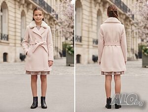 Красиво детско палто с пухкава яка (164 см) - елегантно и топло