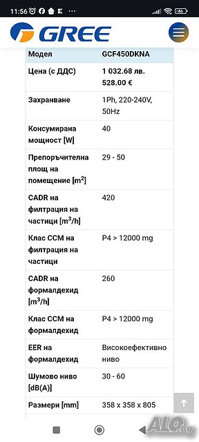 Пречиствател на въздух Gree gcf 450 WiFi промо