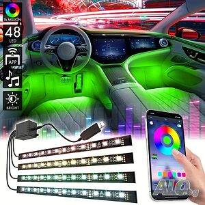 RGB LED Диодна лента за автомобил 4бр управление от телефон ленти USB