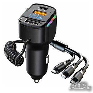 Бързо зарядно за кола с 3 USB порта и кабел за заплака 12v телефон