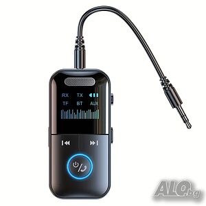 2 в 1 безжичен аудио адаптер, Bluetooth 5.4 приемник/предавател, 3,5 мм AUX, Micro SD, LED дисплей