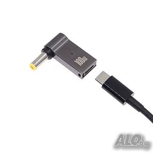 100W USB C към DC 5,5x2,5 mm адаптер за лаптоп, PD E Mark чипсет, 90 градуса