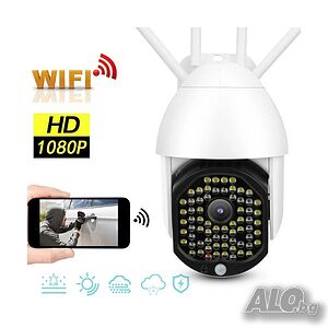 WiFi безжична IP камера с 4 антени, нощно виждане, 120 LED, 360°, 6 Mpx, Full HD, SD слот