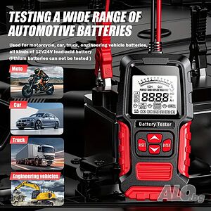 Тестер за диагностика на акумулатори, 12V/24V, LCD дисплей, за мотори, автомобили, камиони
