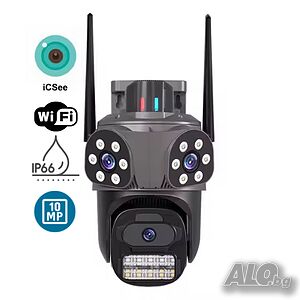 10 Mpx WiFi безжична IP камера с 3 обектива, нощно виждане, 360°, iCSee, микрофон, SD слот