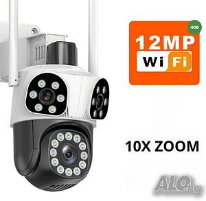 12 Mpx WiFi безжична IP камера с 3 обектива, нощно виждане, 360°, iCSee, Ultra HD, микрофон, SD слот