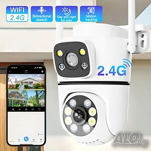 Двойна Smart WiFi безжична IP камера 5MP всяка, FULL-HD нощно виждане, SD карта