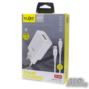 Зарядно адаптер + DATA кабел micro USB, KLGO - KC-09A