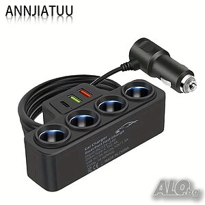 Разклонител за запалка 7-в-1, бързо зарядно за телефон с 3 USB порта и 4 букси за запалка