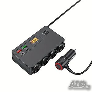 Разклонител за запалка 8-в-1, Волтметър, бързо зарядно за телефон с 4 USB порта и 4 букси за запалка