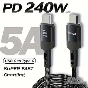 USB към USB Type-C Charging Cable 240W, найлонова оплетка - 300 см