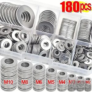 Комплект от 180 броя неръждаеми шайби - M2, M2.5, M3, M4, M5, M6 и M10