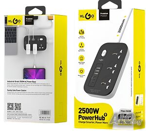 Разклонител с 6 x USB и 3 гнезда, PowerHub PS-300 - 2500W , ключ ON/OFF, кабел 2м