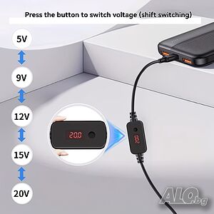 Универсално бързо зарядно устройство PD, USB-C към DC 5V/9V/12V/15V/20V, с LED дисплей
