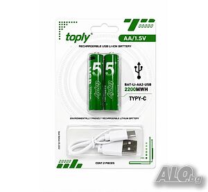 Акумулаторна батерия 1.5V AA, 2200 mAh, USB Type C зареждане - 2 броя с кабел