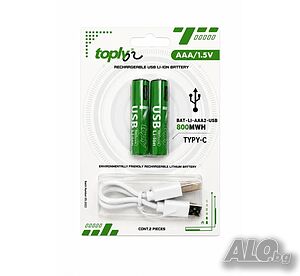 Акумулаторна батерия 1.5V AAA, 800 mAh, USB Type C зареждане-2 броя с кабел