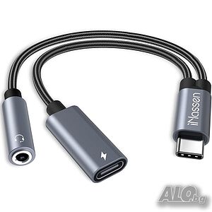 Адаптер USB-C към 3,5 мм и гнездо за зареждане, 2 в 1 DAC, 60W