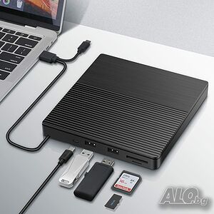 Външно CD/DVD +/-RW устройство, USB 3.0, USB и TYPE C, 5 порта (2 USB-A, Micro USB, SD, TF)