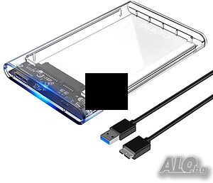 Кутия за 2.5 ”SATA SSD, HDD, USB към SATA адаптер USB 3.0 - прозрачна
