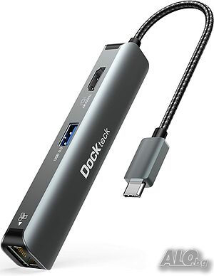 Dockteck USB C хъб, HyperExtended 5-в-1 докинг, 4K 60Hz HDMI, 3хUSB 3.0