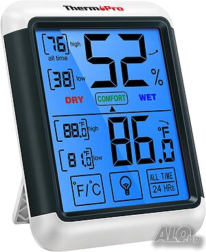 Термохигрометър ThermoPro TP-55 с ТЪЧСКРИЙН осветен екран, /-20°C до 70°C/ и влажност /10% до 99%/